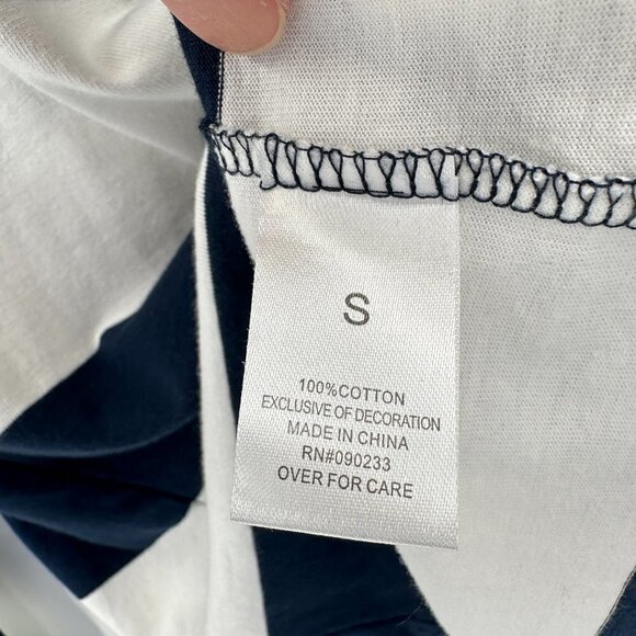 PacSun Navy Striped Nautical Long Sleeve Cotton Hamptons Embroidered Small Top - Picture 3 of 6